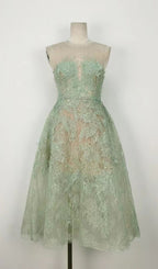 Flowering Girl Women GREEN FLORAL LACE EMBROIDER MIDI DRESS