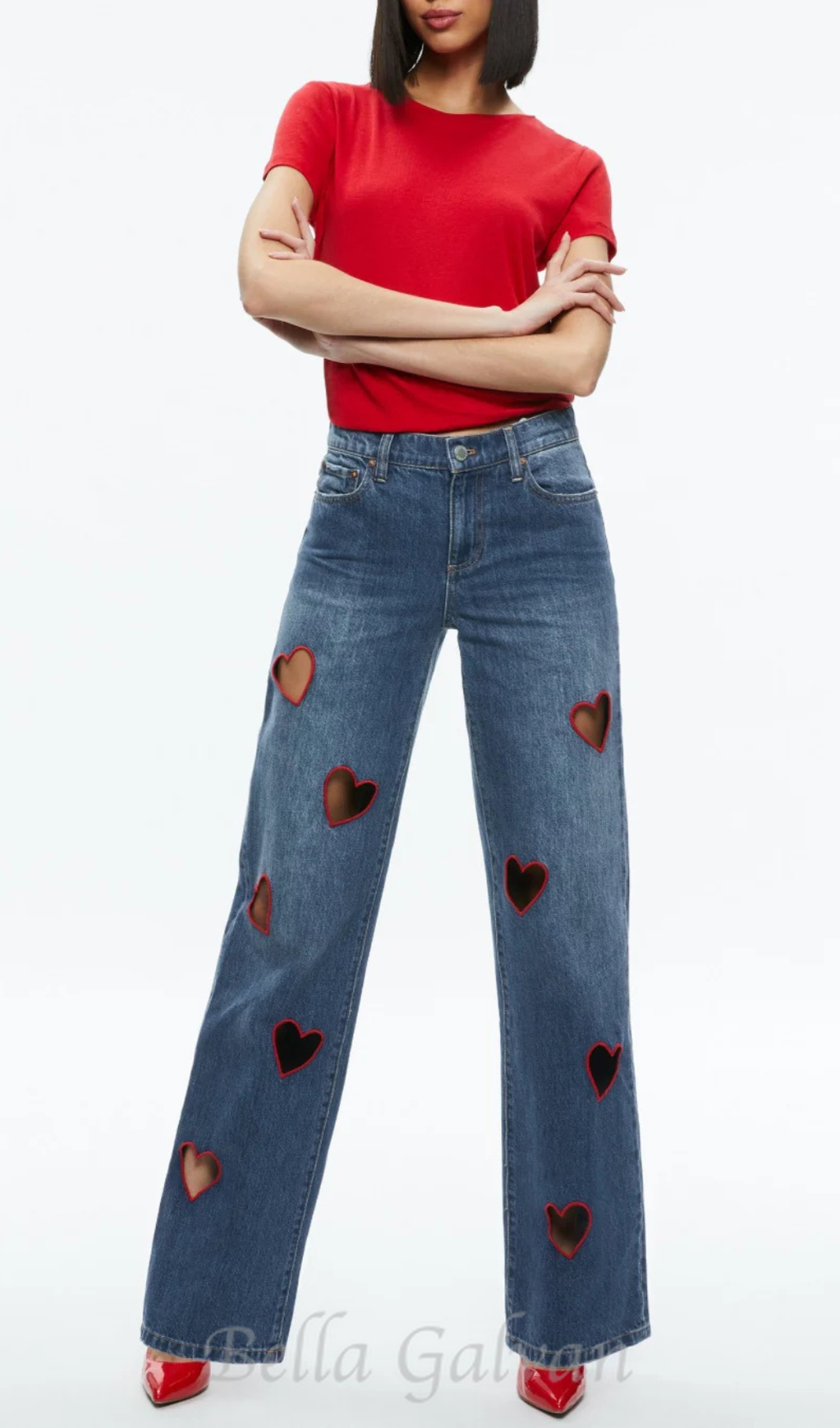 Flowering Girl Women Elowen Heart Embroidered Cutout Jeans