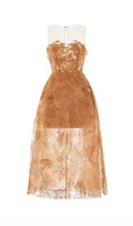 Flowering Girl Women CARAMEL FLORAL LACE EMBROIDER MIDI DRESS