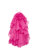Flowering Girl Women lorraine Halter Floral Ruffle Layered Mini Dress in Fuchsia