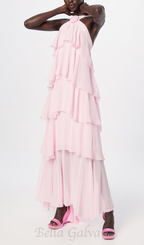 Flowering Girl Women layer-embellished Neckholder maxi dress in pink