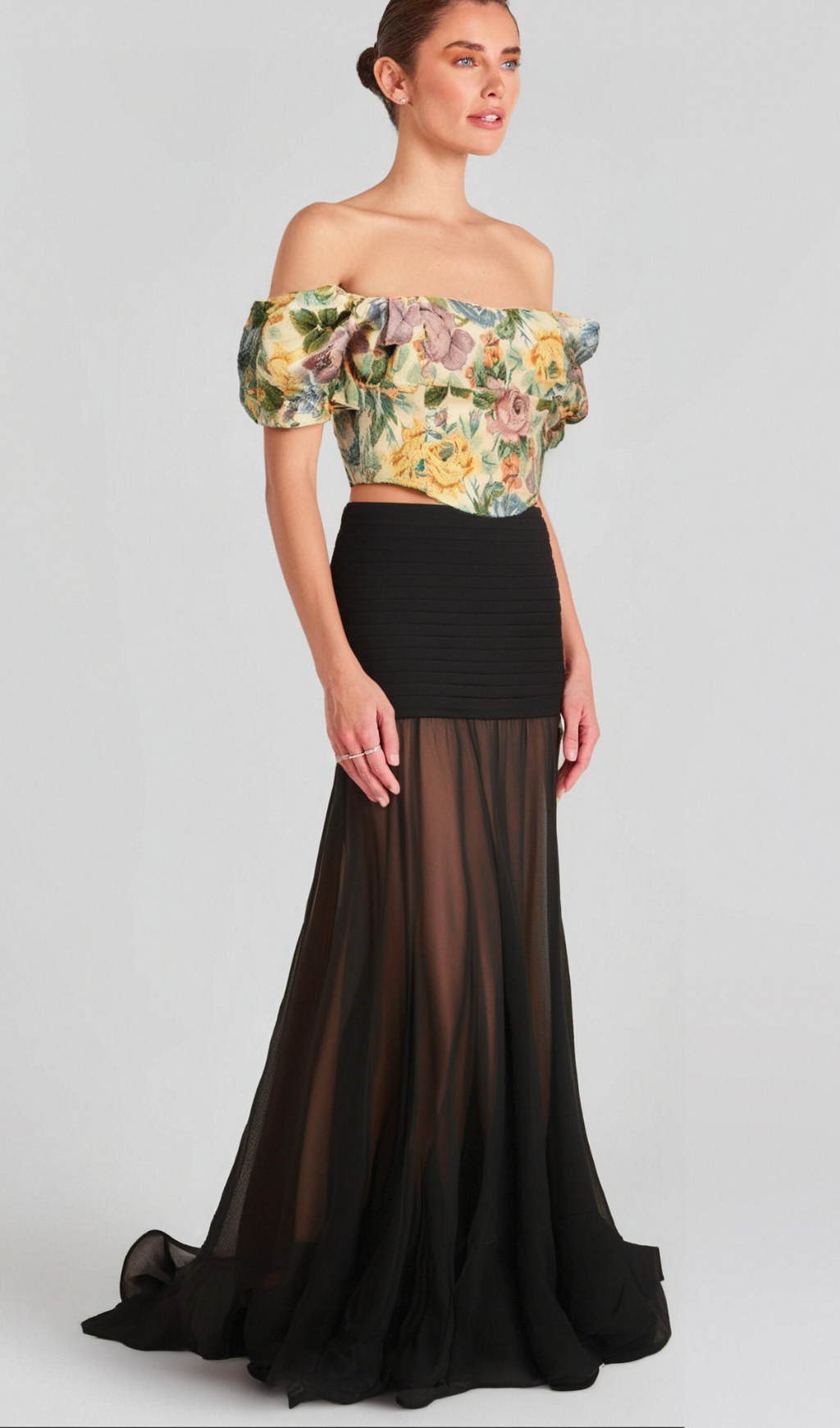 Flowering Girl Women Constance floral-print jacquard cropped top
