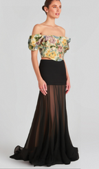 Flowering Girl Women Constance floral-print jacquard cropped top