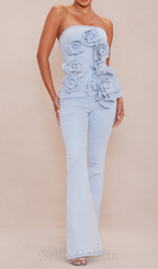 Flowering Girl Women Berlin Floral Denim Jumpsuit in Light Wash