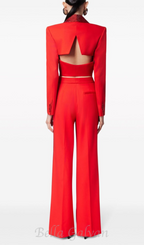 Flowering Girl Women crystal-embellished red cropped blazer set