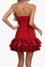 Flowering Girl Women sally ruffle trim strapless mini dress in red