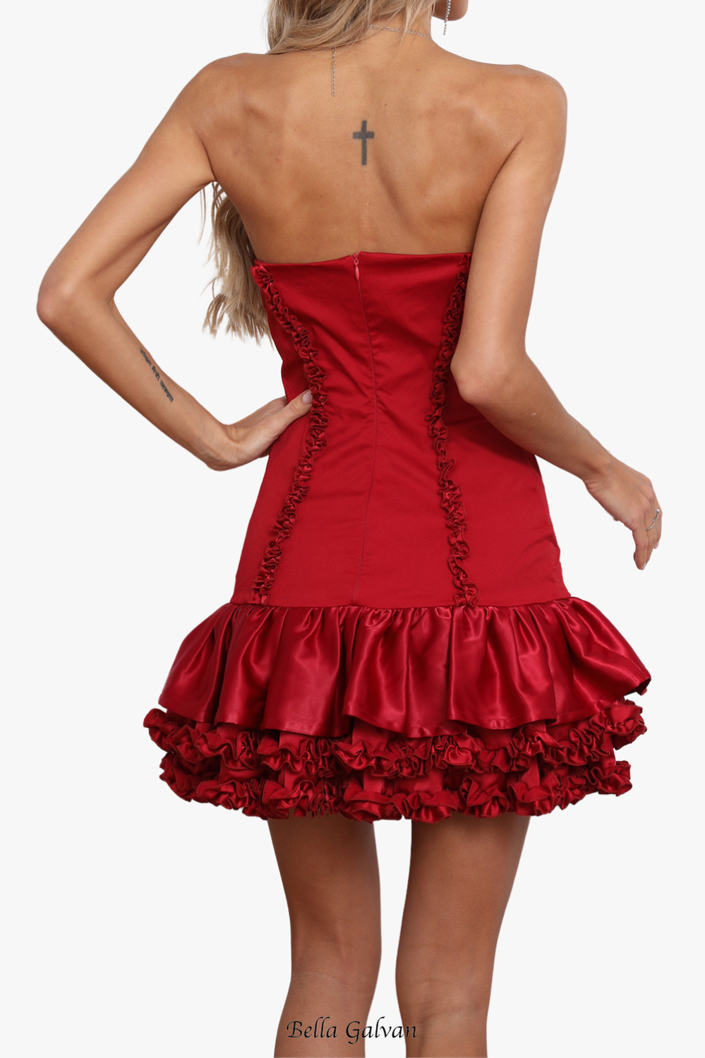 Flowering Girl Women sally ruffle trim strapless mini dress in red