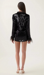Flowering Girl Women Ariane black feather-trim sequin-embellished blazer