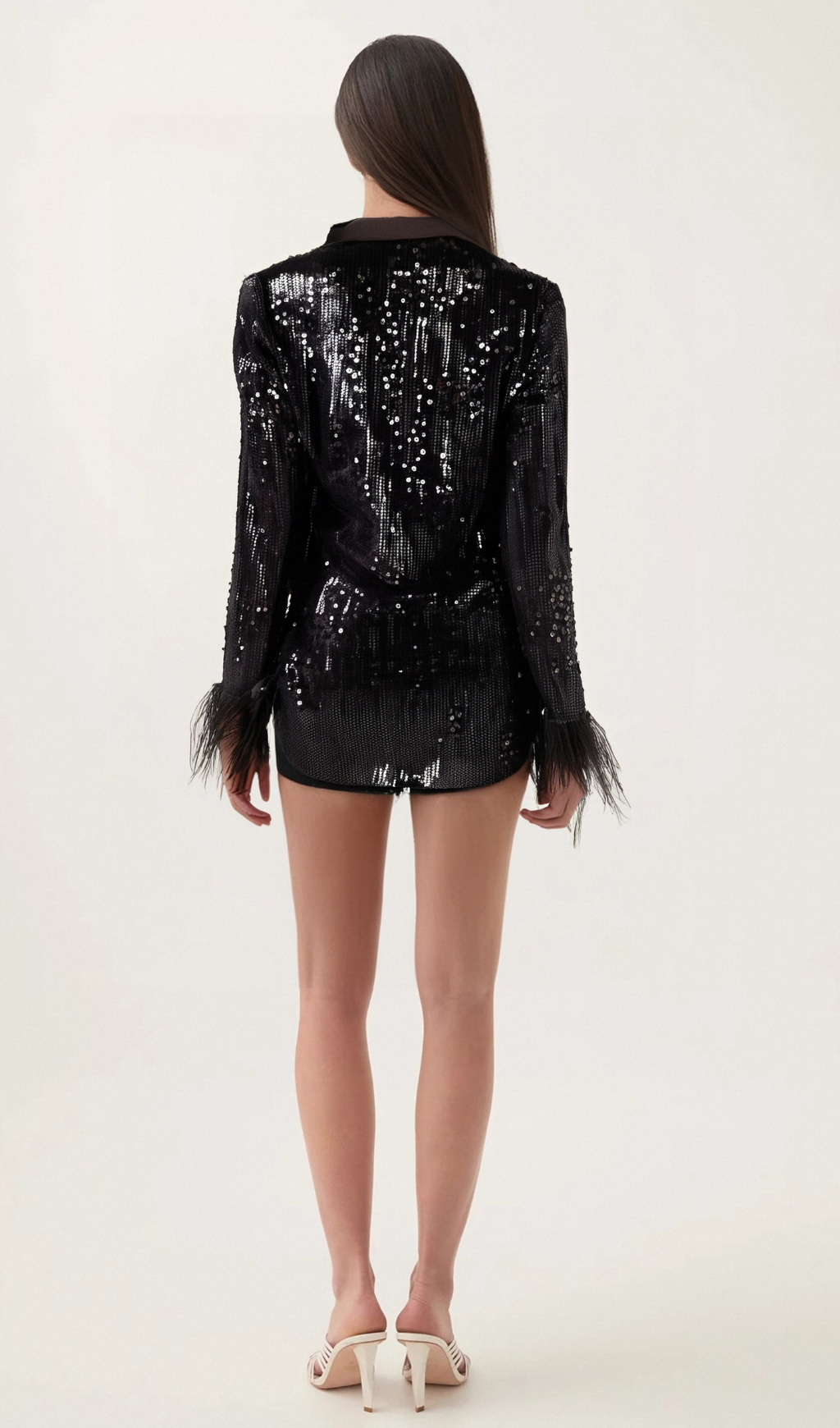 Flowering Girl Women Ariane black feather-trim sequin-embellished blazer