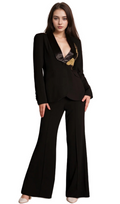 Flowering Girl Women angela Primatou Black Embroidered Flared Blazer Suit