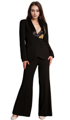 Flowering Girl Women angela Primatou Black Embroidered Flared Blazer Suit