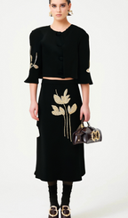 Flowering Girl Women Pauline black floral-appliqué jacket & skirt matching set