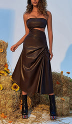Flowering Girl Women Strapless Cutout Leather Midi Dress