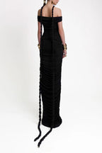 Flowering Girl Women Bandage Off Shoulder Maxi Dress In Black