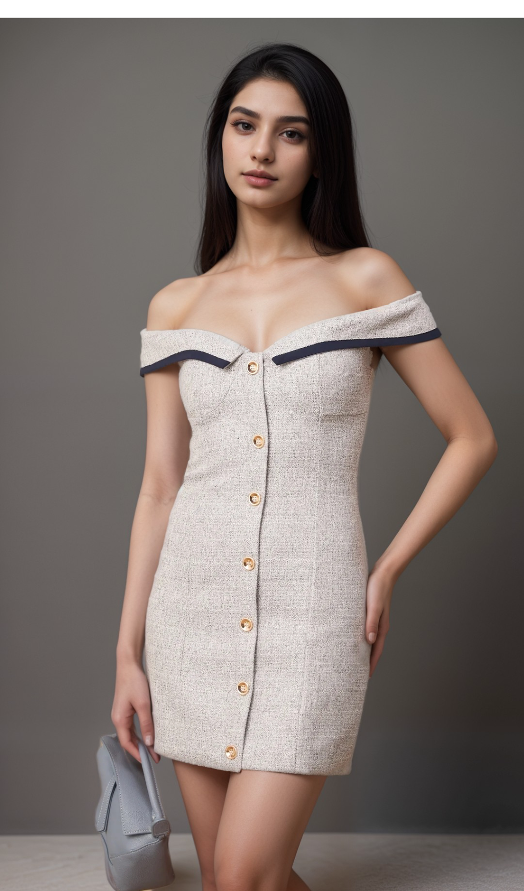 Flowering Girl Women Noémie grey off-shoulder A-line mini dress
