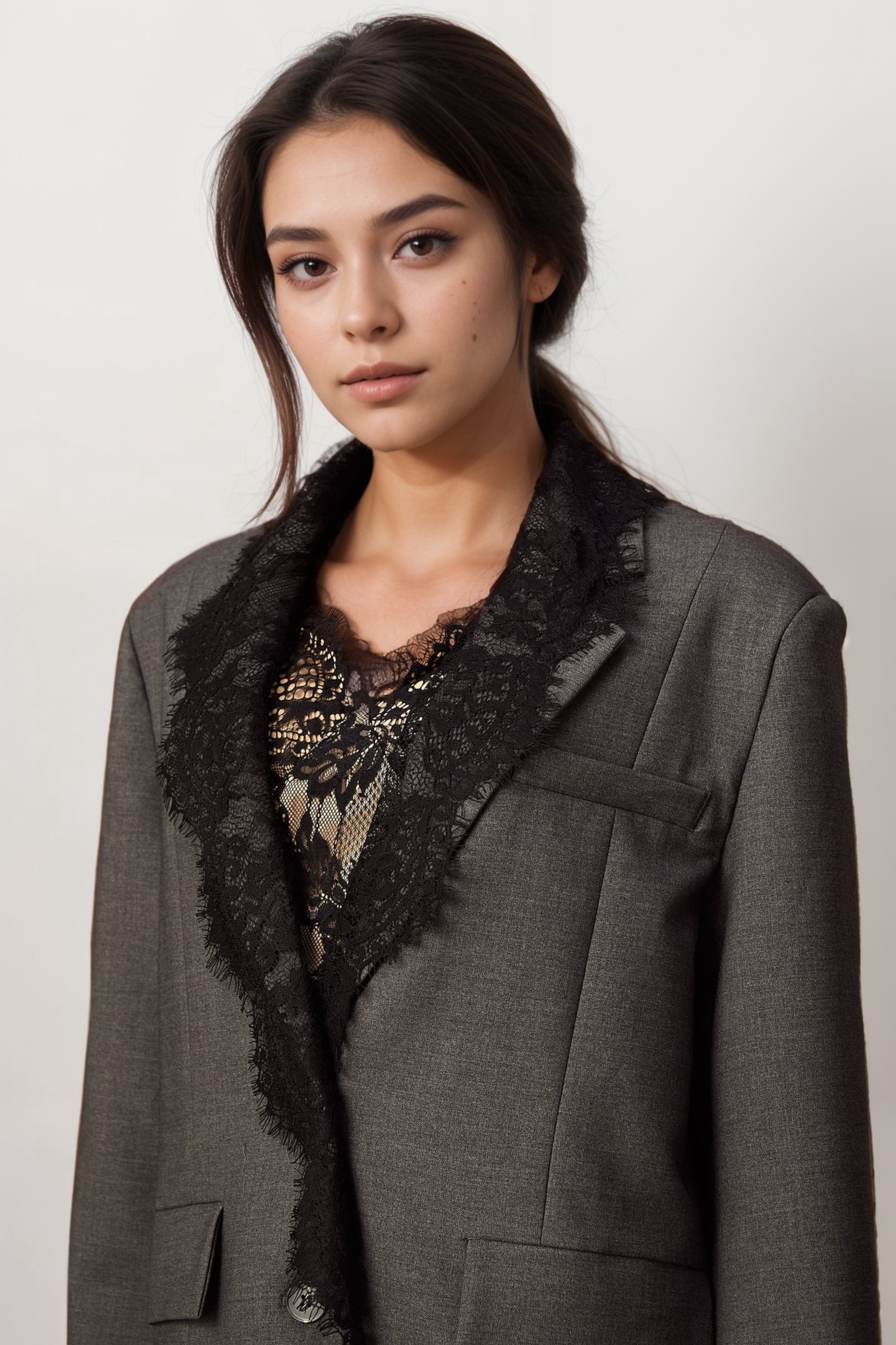 Flowering Girl Women Dianthe Grey Lace-Panel Blazer