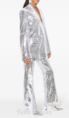 Flowering Girl Women sequin-embellished trousers blazer set in silver