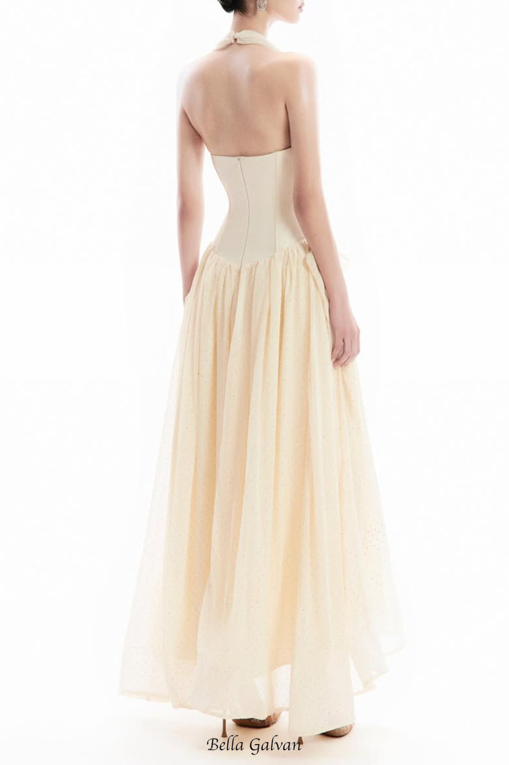 Flowering Girl Women tiffany halterneck tulle overlay maxi dress in apricot