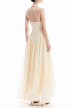 Flowering Girl Women tiffany halterneck tulle overlay maxi dress in apricot