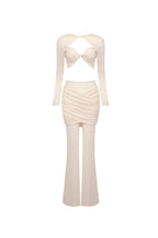 Flowering Girl Women Long Sleeve Draped Two Piece Jumpsuit Nude