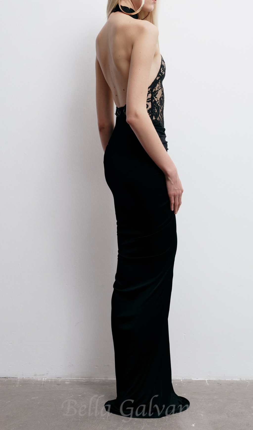 Flowering Girl Women carol black halter maxi dress with lace bodice