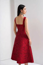 Burgundy Jacquard Camisole Midi Dress
