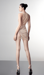 Flowering Girl Women pearl-embellished fish bone mini dress in apricot