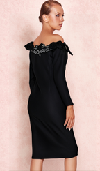 Flowering Girl Women RUBIDES DIAMOND BANDAGE MIDI DRESS IN BLACK