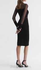 Flowering Girl Women lyla knitted sheer sleeve midi dress in black