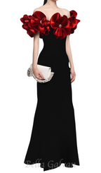 Flowering Girl Women red flower embellished strapless Bandage maxi dress