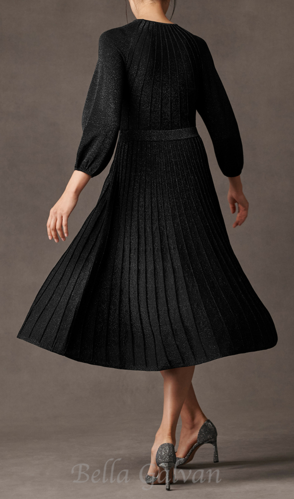 Flowering Girl Women lumia knitted midi dress in black metallic