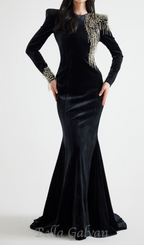 Flowering Girl Women embroidered velvet maxi dress in black