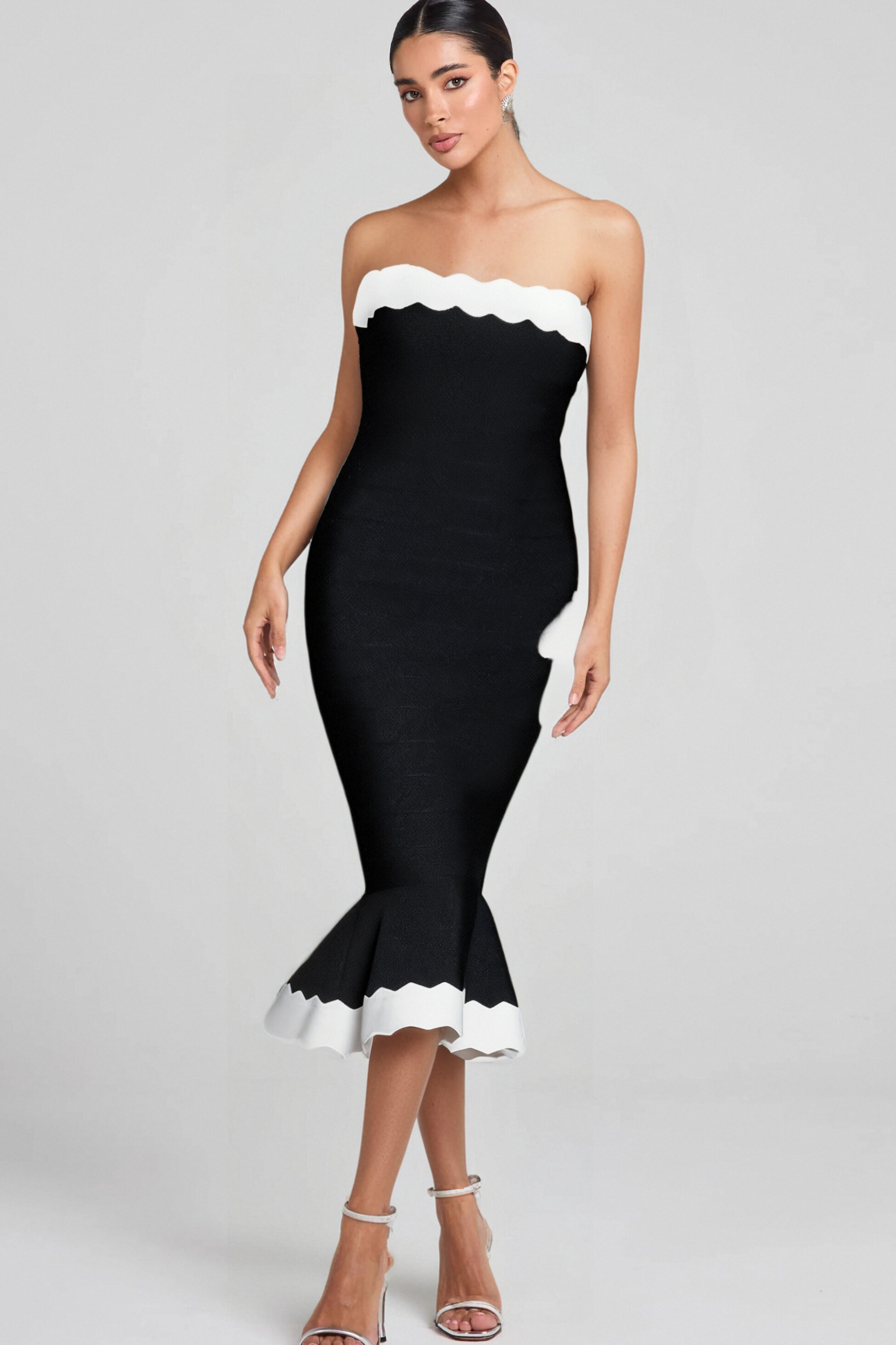 Flowering Girl Women Strapless Bandage Bodycon Midi Dress In Black