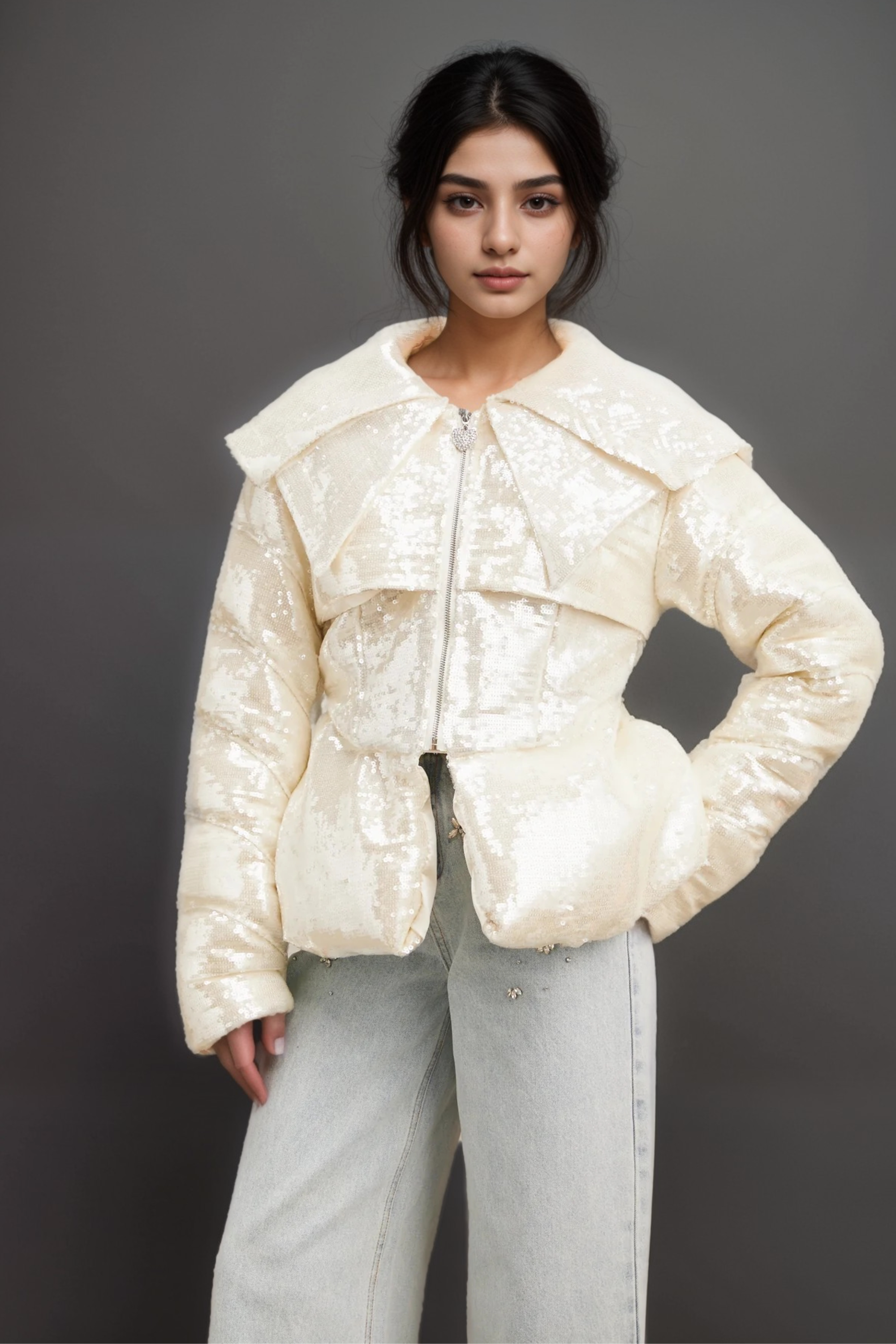 Flowering Girl Women Joslyn White Sequined Down Coat