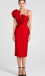 Flowering Girl Women HUGE FLOWERS BANDAGE MIDI DRESS