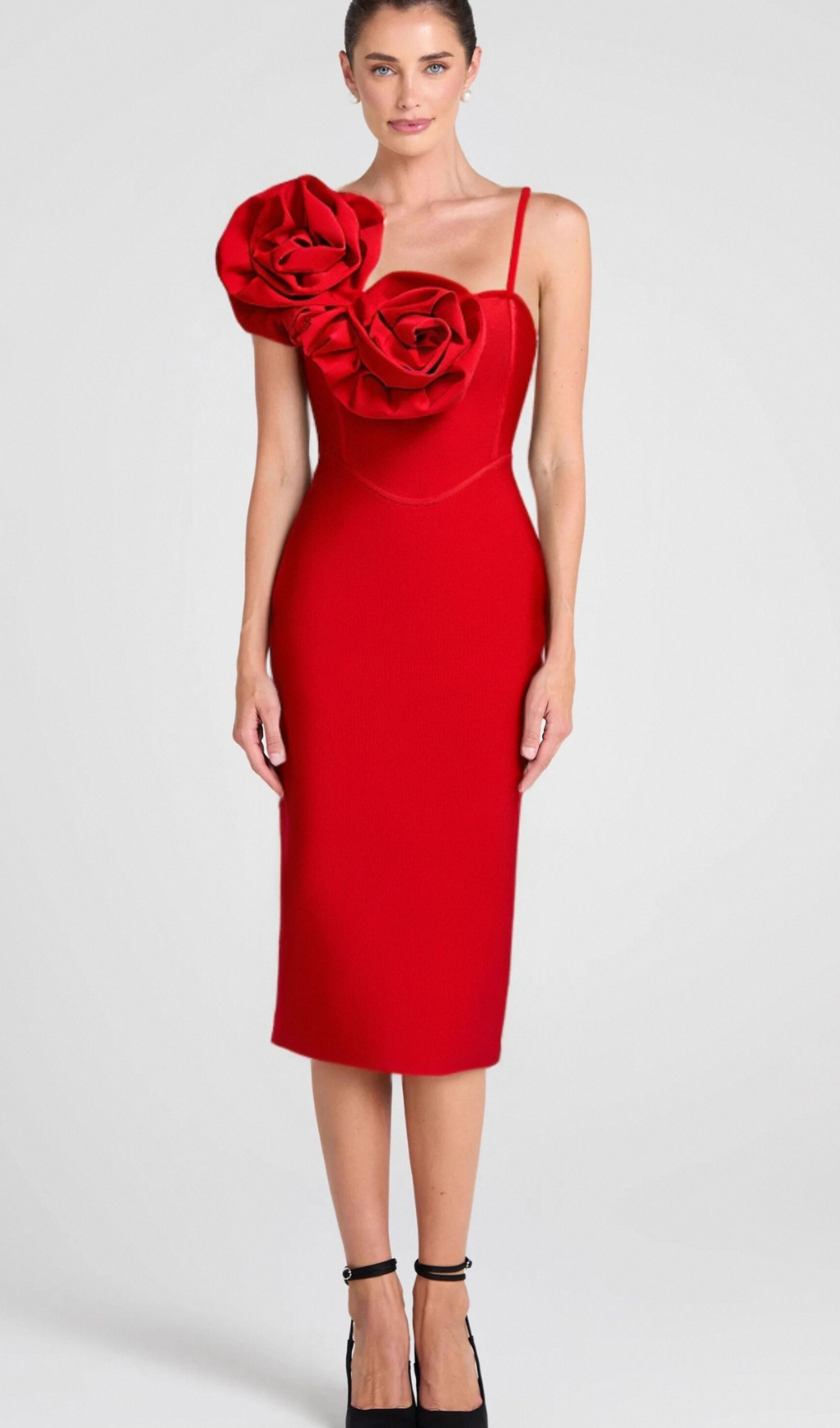 Flowering Girl Women HUGE FLOWERS BANDAGE MIDI DRESS
