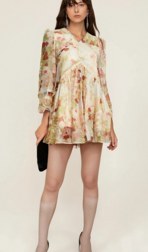 Flowering Girl Women Ailis floral-print lace-detail mini dress