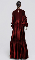 Flowering Girl Women Donna red floral-appliqué pleated velvet midi dress