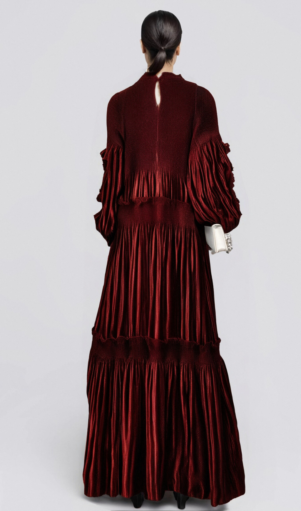 Flowering Girl Women Donna red floral-appliqué pleated velvet midi dress