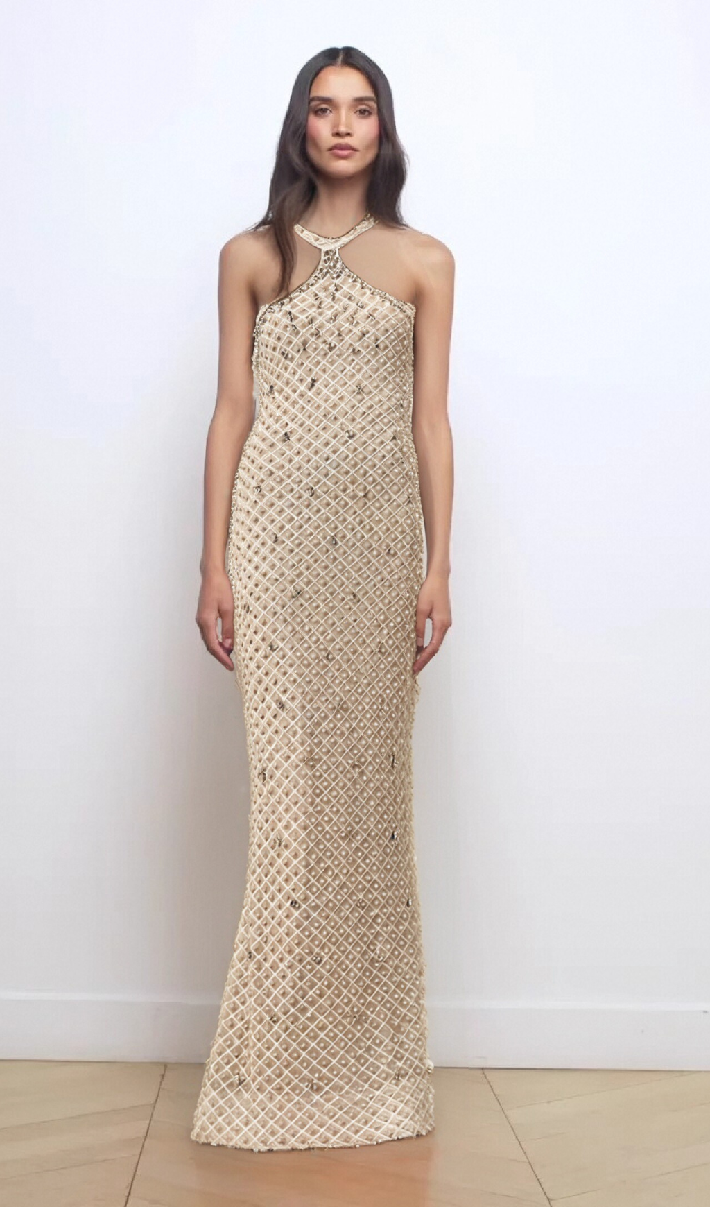 Flowering Girl Women Claudine white embellished halterneck maxi dress