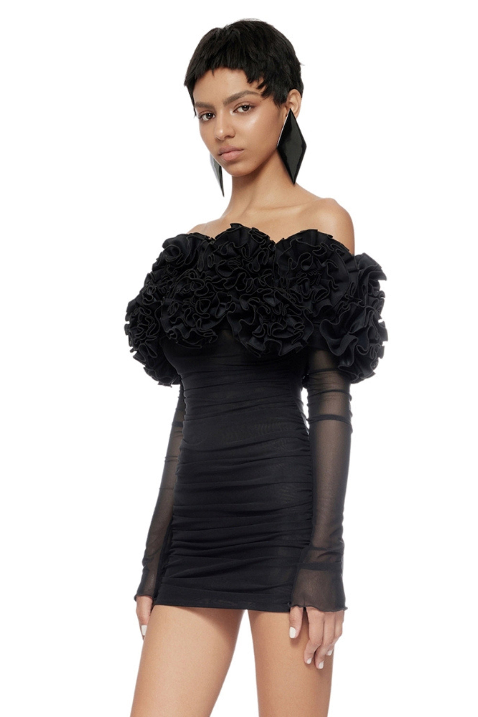 Flowering Girl Women Floral Off Shoulder Mini Dresses In Black