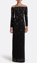 Flowering Girl Women Pamaria Diamante Embroidery Off Shoulder Maxi Dress