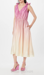 Flowering Girl Women Wrap-over midi dress in pastel yellow without belt