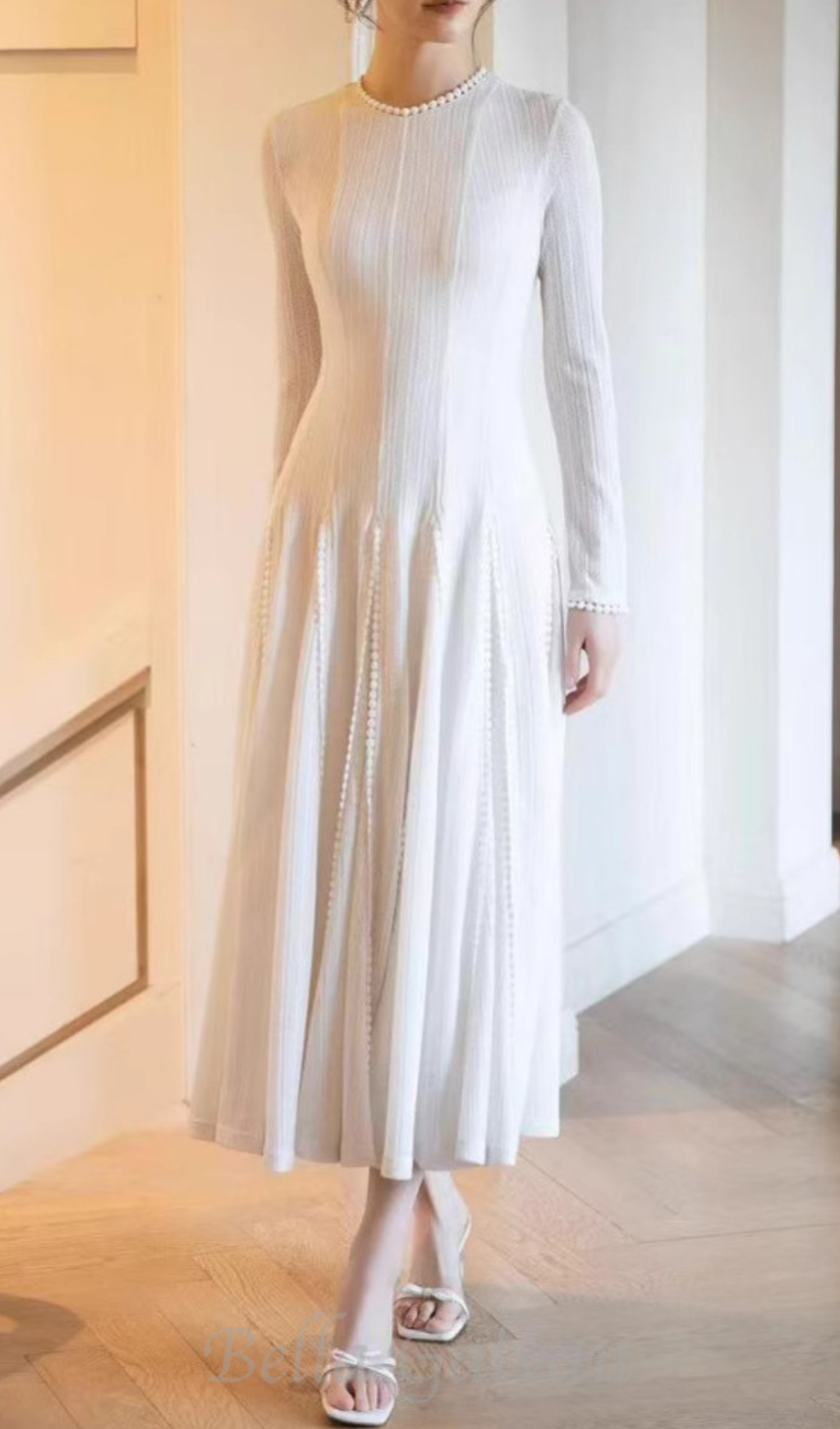 Flowering Girl Women white crochet lace maxi dress with sleeves