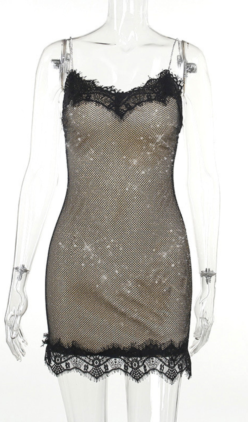 Flowering Girl Women Lace Patchwork Hollow Diamond Mini Dress