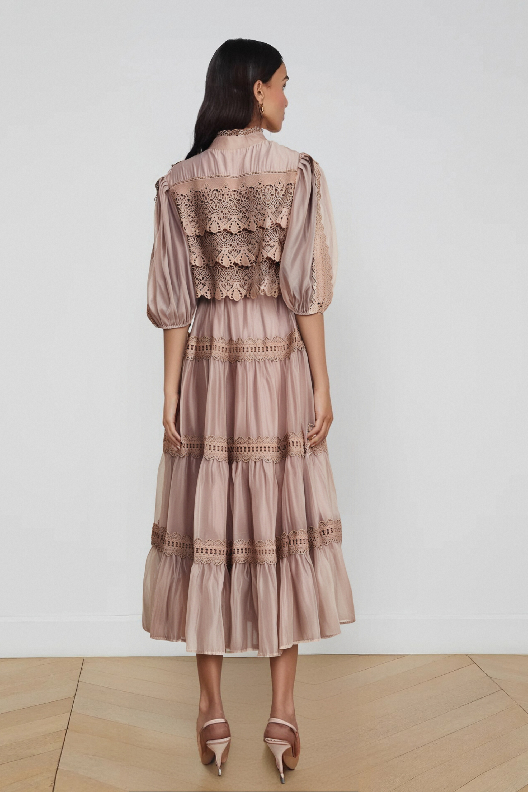 Flowering Girl Women Inès Lace Cut-Out Tiered Midi Dress