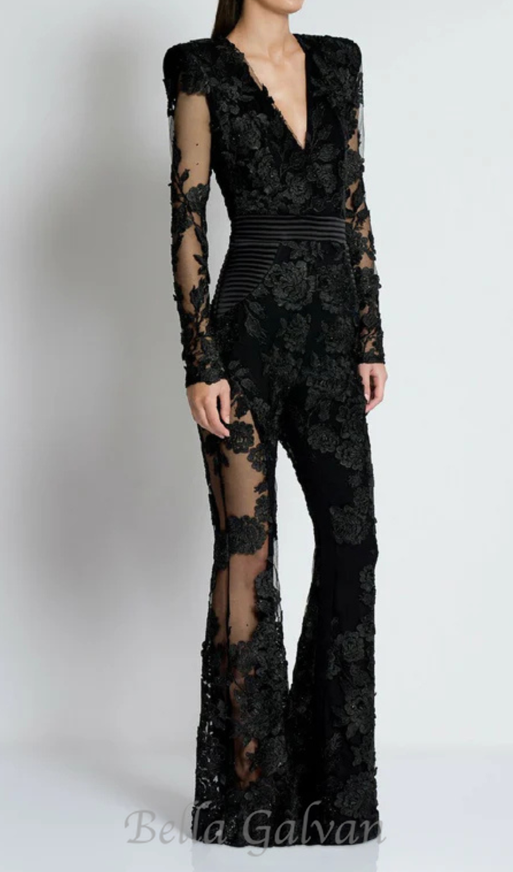 Flowering Girl Women diamond three-dimensional flower jumpsuit in black