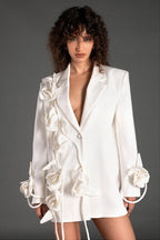 Flowering Girl Women Mustidis Long Sleeve Lapel 3D Flower Blazer