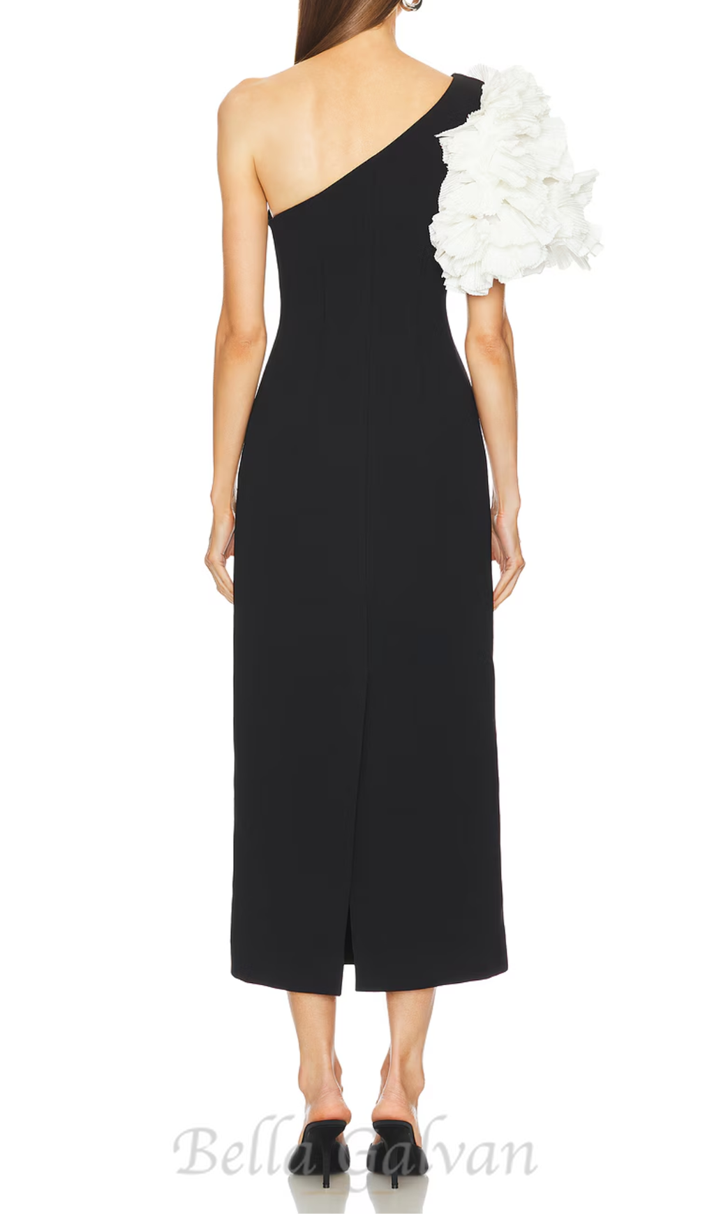 Flowering Girl Women white flower embellished strapless black midi dress