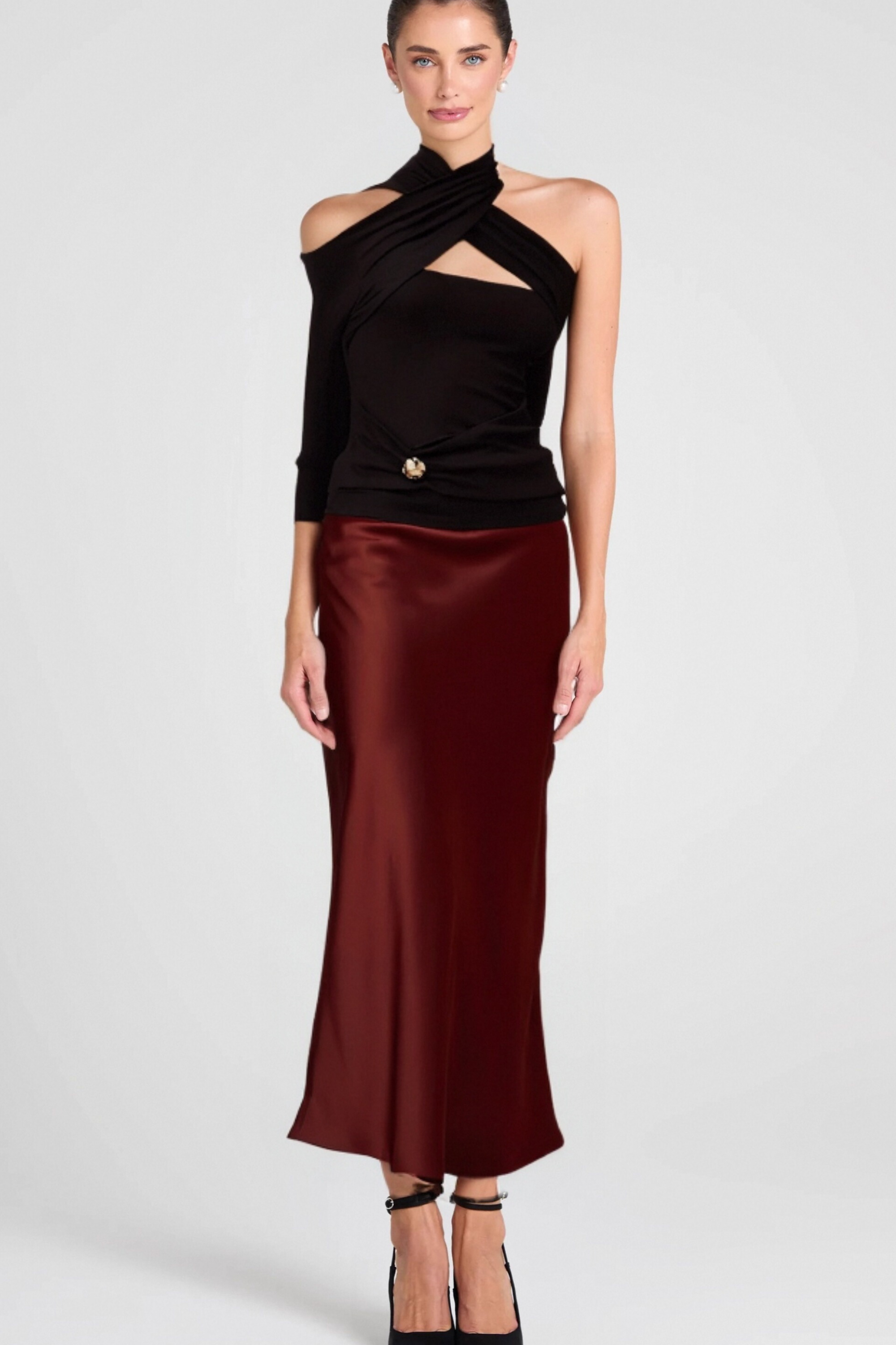 Odette Black Ruched Stretch-Jersey Top